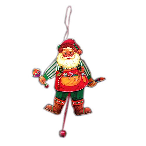 Wooden Pull String Jumping Jack Workshop Santa Christmas Tree Ornament Toy