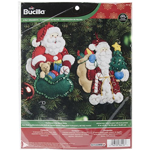 Bucilla Traditional & Old World Santa Ornaments Felt Applique Kit-4″X6″ Set Of 2