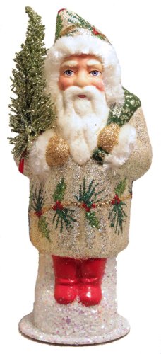 Ino Schaller Ice Gold Santa with Holly Detail German Paper Mache Candy Container