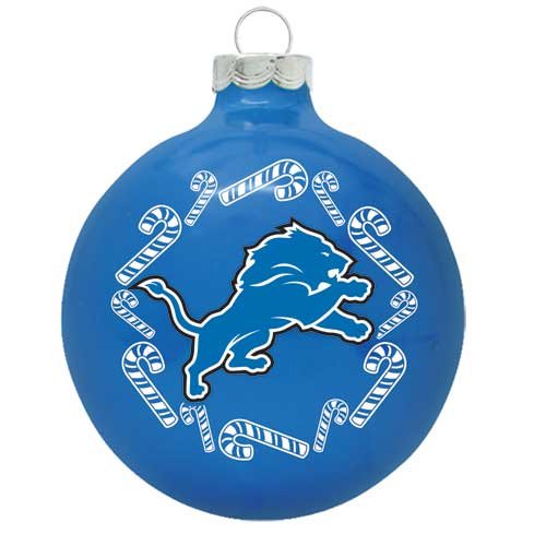 Detroit Lions 2 5/8” Painted Round Candy Cane Christmas Tree Ornament