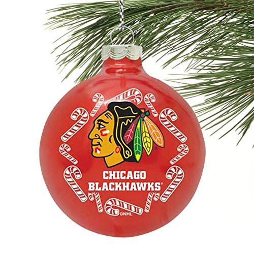 Chicago Blackhawks NHL 2 5/8” Painted Round Candy Cane Christmas Tree Ornament-Red