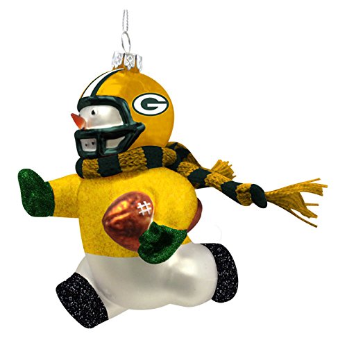 Green Bay Packers Glass Snowman Player Christmas Ornament