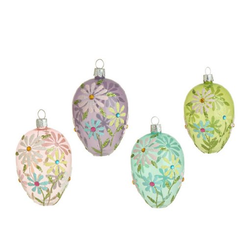 RAZ Imports – Set of 4 – 4.5″ Easter / Spring Flower Decorated Egg Ornaments