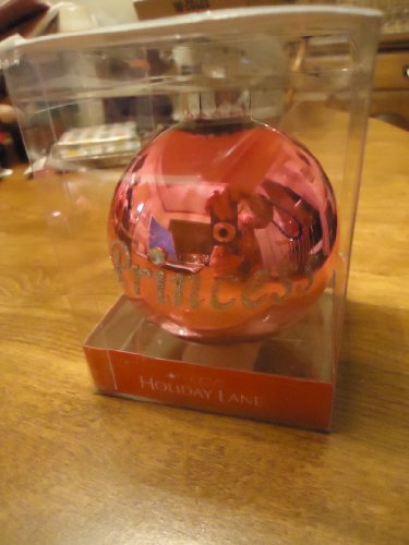 Macy’s Holiday Lane Pink Glass Christmas ball ornament with “Princess” in silver glitter – 3 1/8″ diameter