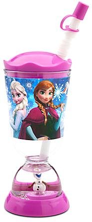 Disney – 1 Frozen with Elsa Anna Olaf Snowglobe Tumbler with Straw – New