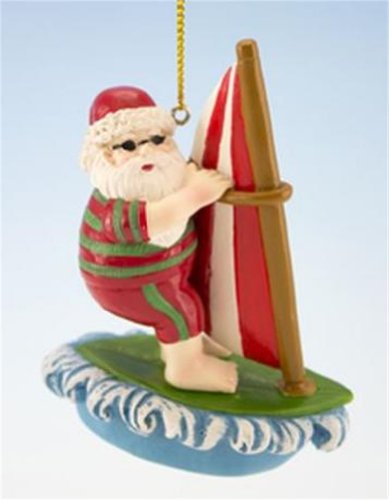 Windsurfing Santa Riding a Sailboard Christmas Ornament