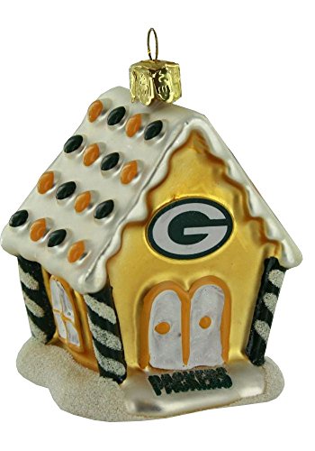 Green Bay Packers NFL Football Glass Gingerbread House Holiday Christmas Ornament