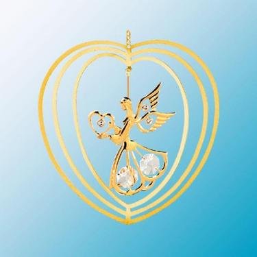 24K Gold Plated Angel w/ Heart Heart Ornament – Swarovski Crystal
