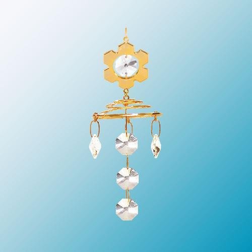24K Gold Plated Hanging Sun Catcher or Ornament….. Snowflake Topper with Clear Swarovski Austrian Crystal