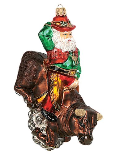 Santa Claus Riding on Bull Polish Mouth Blown Glass Christmas Ornament