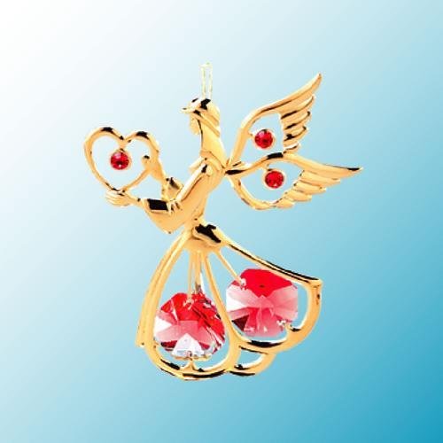24k Gold Small Angel Ornament – Red Swarovski Crystal
