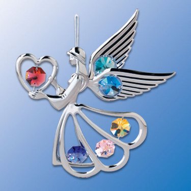 Multicolor Swarovski Crystal Angel & Heart Christmas Ornament or Suncatcher