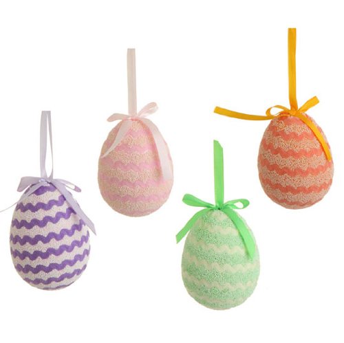 RAZ Imports – Set of 4 – 4″ Spring / Easter Egg Chevron Ornaments