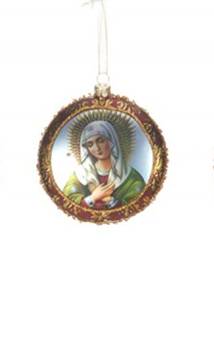 4″ Devotional Madonna of Mercy Religious Glass Disc Christmas Ornament