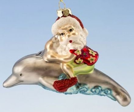Santa on Dolphin Glass Ornament