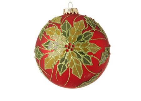 RAZ Imports – 4″ Poinsettia Ball Christmas Ornaments – Red