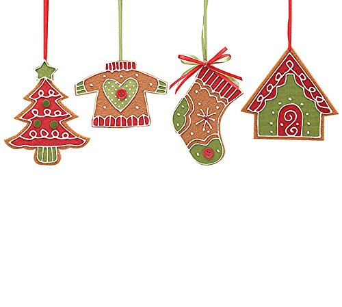 Set of 4 Gingerbread Cookie Holiday Ornaments