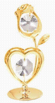 24K Gold Plated Heart W/ Rose Free Standing – Clear – Swarovski Crystal
