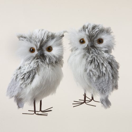Kurt Adler 5-Inch Furry Gray Owl Set of 2