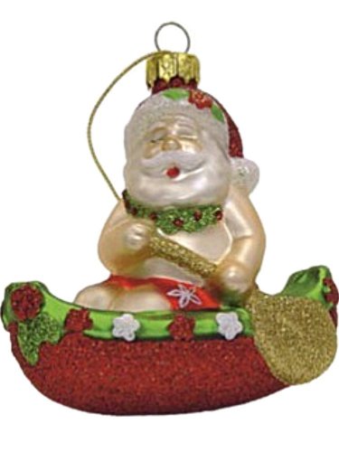 Island Heritage Canoeing Claus Collectible Glass Ornament