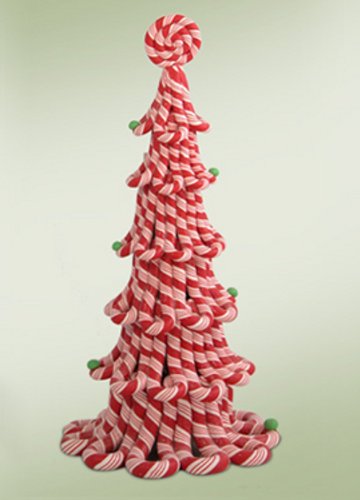 10.25″ Peppermint Twist Candy Cane Glittered Christmas Tree Table Top Decoration