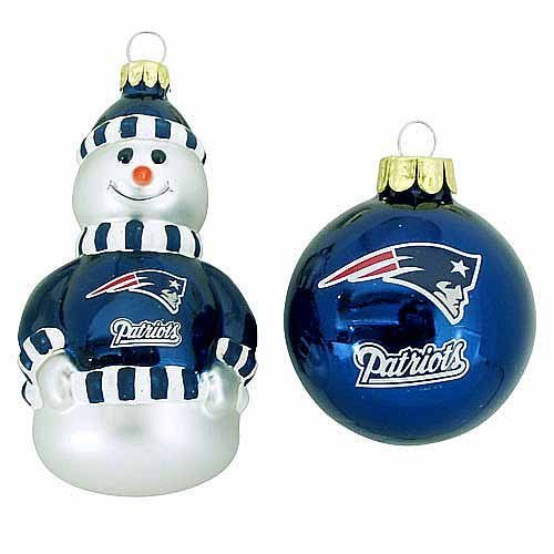 NFL New England Patriots Snowman and Ball Mini Blown Glass Ornaments
