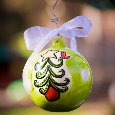 Glory Haus Ceramic Christmas Tree 4″ Ornament – Holiday Lime Green Ball