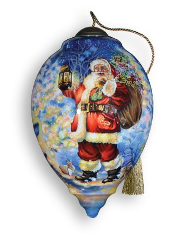 Ne’Qwa Art Woodland Santa – New for 2012 – Glass Ornament Hand-Painted Reverse Painting Distinctive 558-NEQ