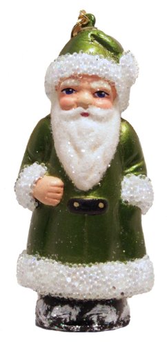 Ino Schaller Green Coat Santa with Beaded Trim Paper Mache Christmas Ornament