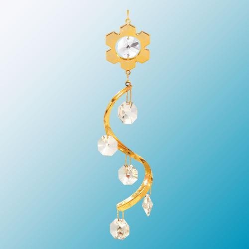 24K Gold Plated Hanging Sun Catcher or Ornament….. Snowflake Topped Spiral with Clear Swarovski Austrian Crystal