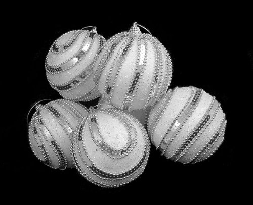 6 December Diamonds White Sequined Shatterproof Christmas Ball Ornaments 3.75″