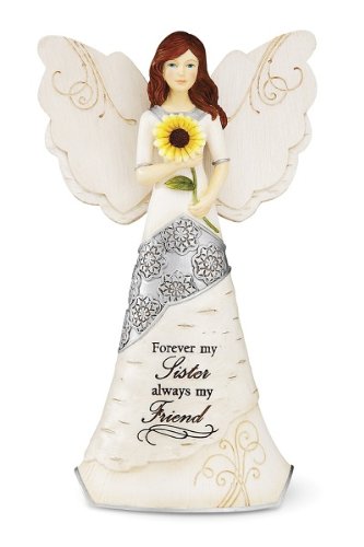 Elements Sister Angel Figurine by Pavilion, 6-1/2-Inch, Holding Sunflower, Inscription Forever My Sister Always My Friend