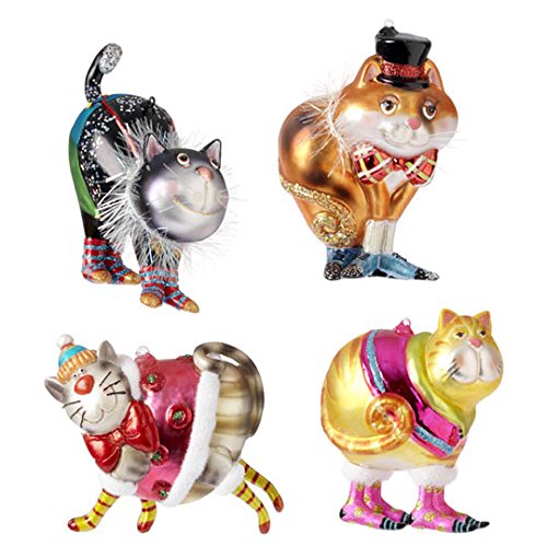 RAZ Imports – Multicolored Glass Cat Ornaments – Gray Cat (C)