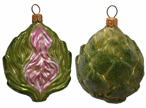 Artichoke Vegetable Polish Mouth Blown Glass Christmas Ornament Set of 2