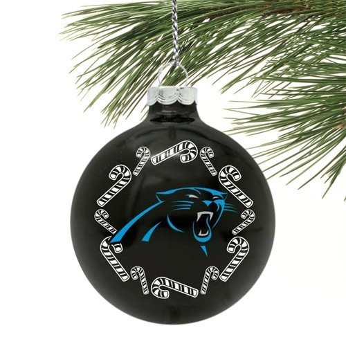 Carolina Panthers NFL 2 5/8” Painted Round Candy Cane Christmas Tree Ornament
