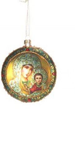 4″ Somber Madonna and Child Iconic Religious Glass Disc Christmas Ornament