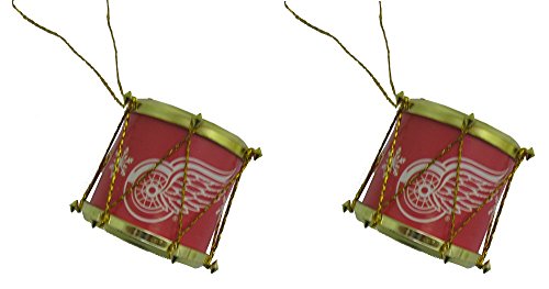 Detroit Red Wings NHL Hockey Set of 2 Plastic Drum Christmas Ornaments
