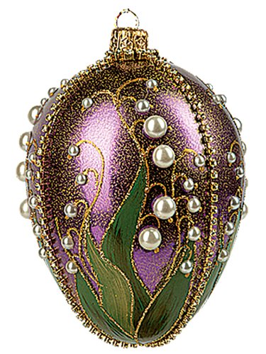 Faberge Inspired Purple Lilies of the Valley Egg Polish Glass Christmas or Easter Ornament