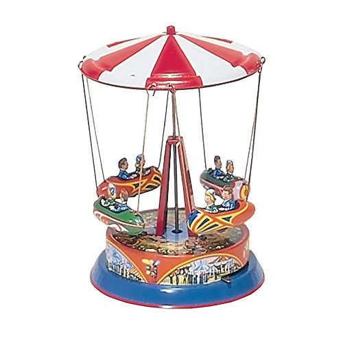Alexander Taron German Collectible Tin Toy – Carousel with Rocket Ships on rods – 7.5″H x 5″W x 5″D