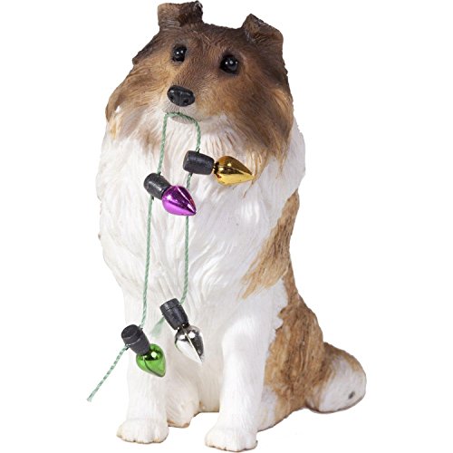 Sandicast Sable/White Collie with Stocking Christmas Ornament