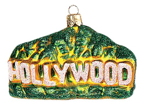 Hollywood Sign California Polish Mouth Blown Glass Christmas Ornament