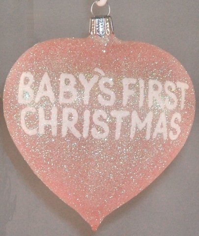 Baby’s First Christmas Heart Pink Glass Christmas Ornament