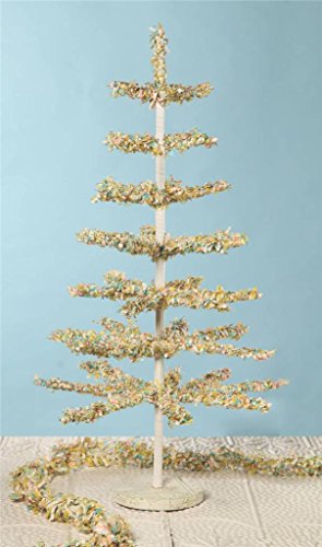 Bethany Lowe 30″ Pastel Paper Fringed Tree, Decoupaged Wooden Base