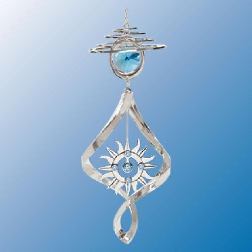Chrome Plated Sunburst Mini Top Spiral – Blue – Swarovski Crystal