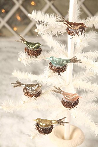 Bethany Lowe 6 Bird in Nest Ornaments-Pink, Blue, White, Yellow, Green, Brown