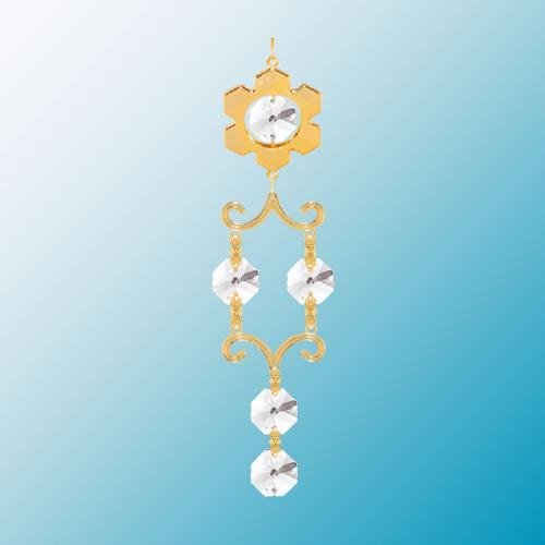 24K Gold Plated Hanging Sun Catcher or Ornament….. Snowflake Topped Double Chain with Clear Swarovski Austrian Crystal