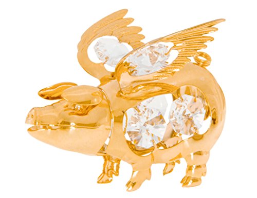 Flying Pig 24k Gold Plated Ornament with Swarovski Crystals
