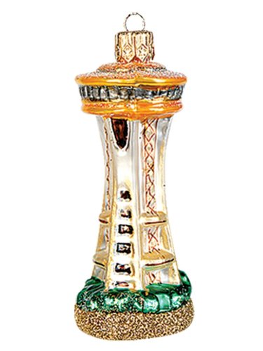 Seattle Space Needle Polish Mouth Blown Glass Christmas Ornament