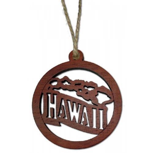 Hawaiian Islands Round Wood Laser Cut Christmas Ornament