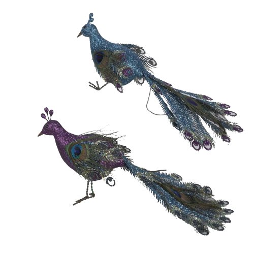 Kurt Adler 11″  Peacock with Glitter Ornament Set of 2